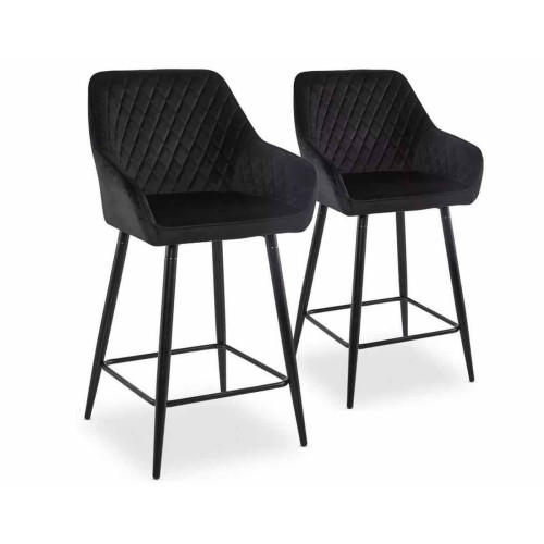 Lot de 2 chaises de bar Velours Noir Veronika 3S. x Home  - Chaise simili cuir design