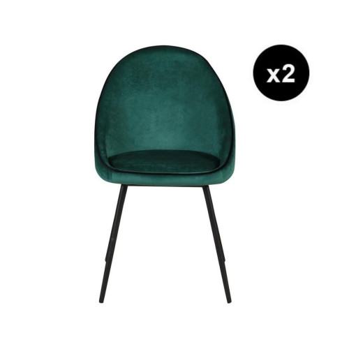 Lot de 2 chaises de repas velours vert canard 3S. x Home  - Lot de 2 chaises design