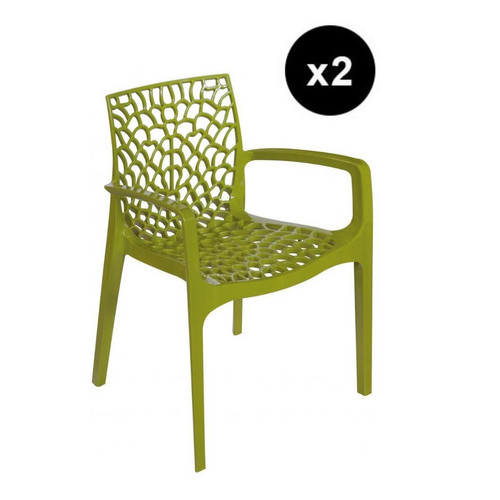 Lot de 2 Chaises Design Vert Anis Avec Accoudoirs Gruyer 3S. x Home  - Chaise verte