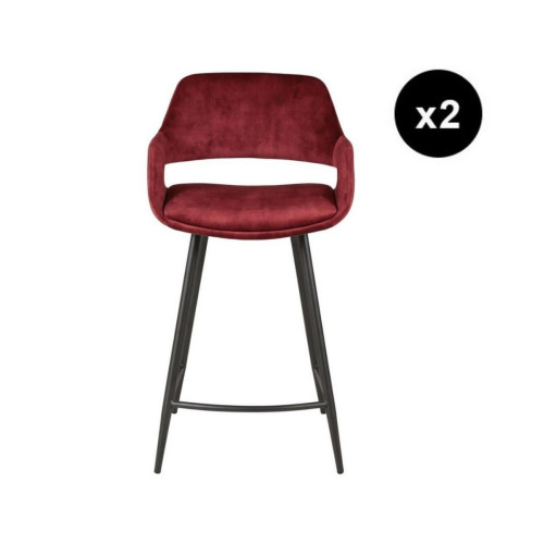 Lot de 2 chaises pour plan de travail velours bordeaux 3S. x Home  - Chaise design et tabouret design