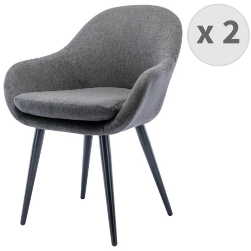 Lot De 2 Chaises Scandinave Tissu Gris, pieds en Métal Noir 3S. x Home  - Chaise design