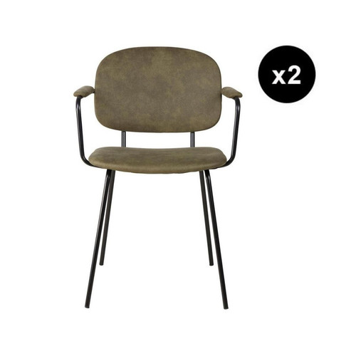 Lot de 2 fauteuils tissu effet daim kaki - 3S. x Home - Salon meuble deco