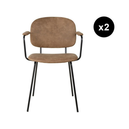Lot de 2 fauteuils tissu effet daim marron foncé 3S. x Home  - Pouf et fauteuil design