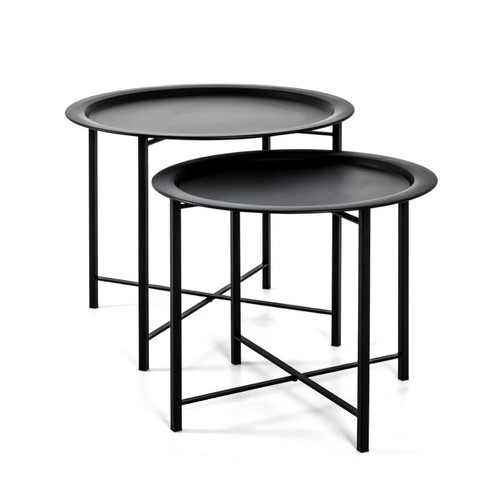 lot de 2 tables basse structure en tube d'acier laqué noir 3S. x Home  - Table basse