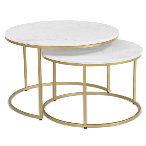 Lot de 2 tables basses gigognes DIAPANO Or et Pierre effet marbre Blanc - Nouveautes deco design