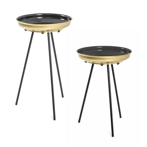 lot de 2 tables d'appoint rondes structure en tube d'acier laqué noir  - 3S. x Home - Salon meuble deco