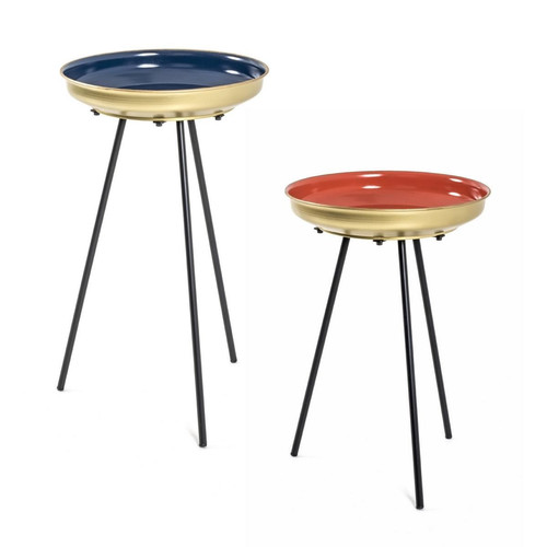 lot de 2 tables d'appoint rondes multicolores structure en tube d'acier laqué noir  - 3S. x Home - Edition Authentique Salon