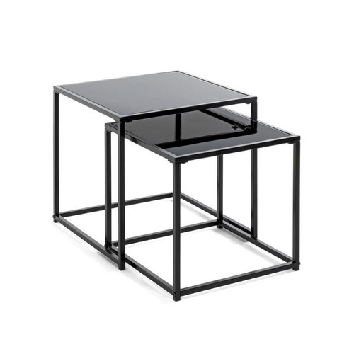 Lot de 2 tables d'appoint verre trempé laqué noir 3S. x Home  - Table d appoint design