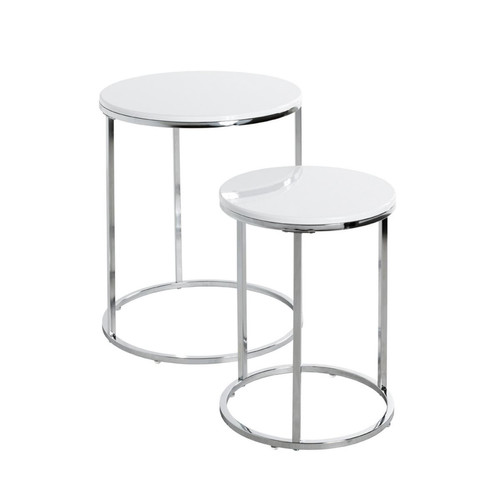 Lot de 2 tables d'appoint chromés blanc 3S. x Home  - Table d appoint design