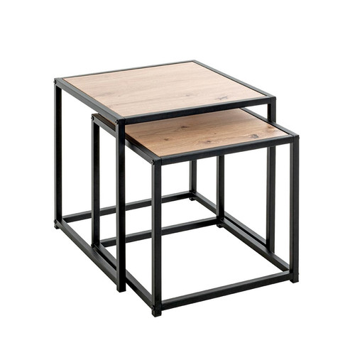 Lot de 2 tables d'appoint métal laqué noir plateau décor chène 3S. x Home  - Nouveautes deco design