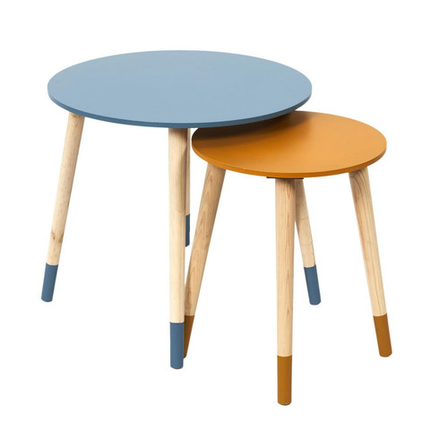 Lot de 2 Tables Gigogne Bicolore Bleu Jaune - 3S. x Home - Table d appoint bois