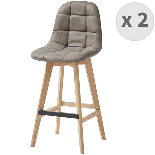 Lot De 2 Tabourets Scandinave Vintage Marron Clair, pieds en Chêne 3S. x Home  - Chaise design et tabouret design