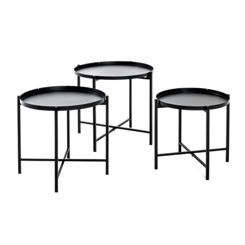 lot de 3 tables structure en tube d'acier laqué noir 3S. x Home  - Table d appoint noire