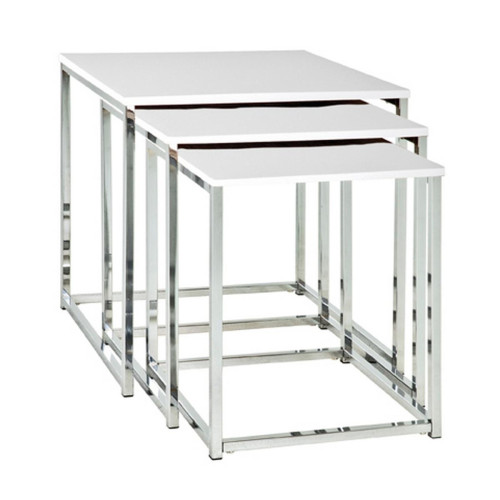 Lot de 3 tables gigognes chromés blanc 3S. x Home  - Salon meuble deco