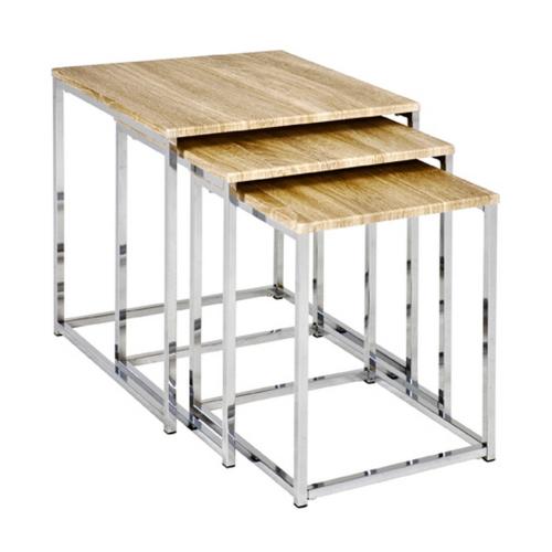 lot de 3 tables acier chromé effet chêne clair 3S. x Home  - Table d appoint bois