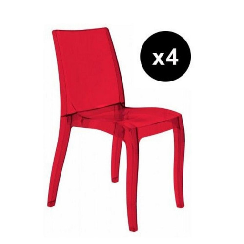Lot de 4 Chaises Design Transp. Rouge Athenes - 3S. x Home - Lot 4 chaises design