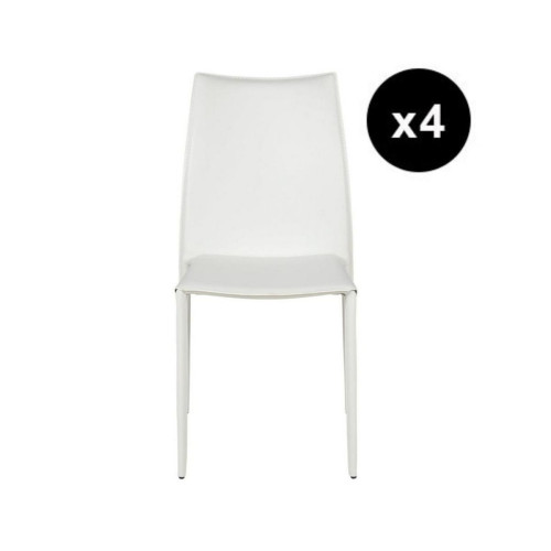 Lot de 4 chaises en cuir blanc - 3S. x Home - Salle a manger