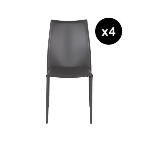 Lot de 4 chaises en cuir gris 3S. x Home  - Lot 4 chaises design