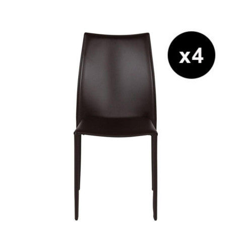 Lot de 4 chaises en cuir marron 3S. x Home  - Chaise design