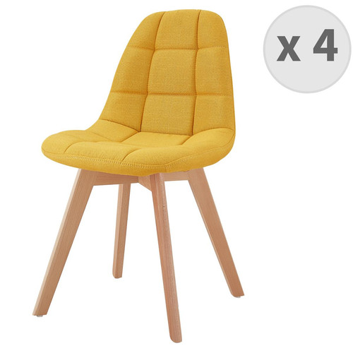 Lot De 4 Chaises Scandinave Tissu Curry, pieds en Hêtre 3S. x Home  - Chaise design et tabouret design