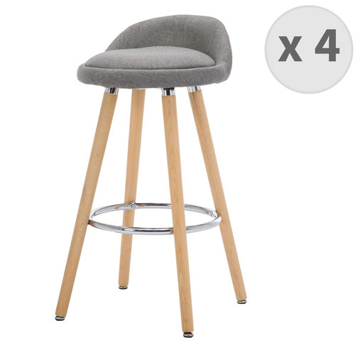Lot De 4 Tabourets Scandinave Tissu Gris, pieds en Hêtre 3S. x Home  - Chaise design et tabouret design
