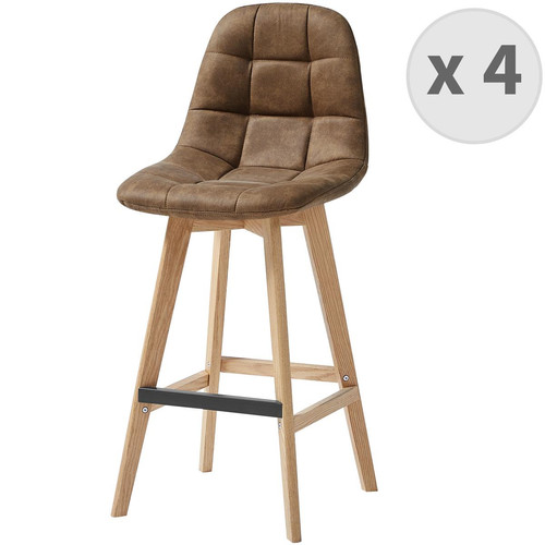 Lot De 4 Tabourets Scandinave Vintage Marron, pieds en Chêne 3S. x Home  - Chaise design et tabouret design
