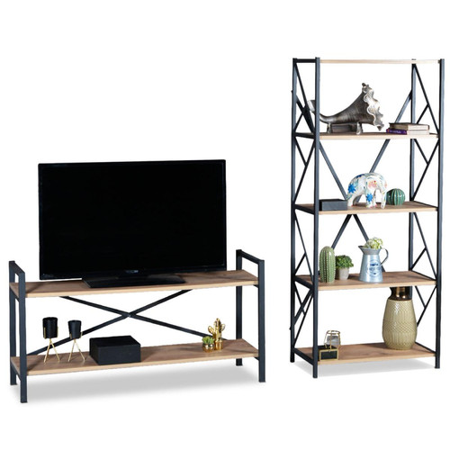 Meuble TV style industriel MARCADET 120cm Chêne - Meuble tv design