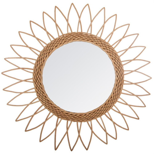 Miroir rotin soleil pointu D50 - Miroir rond ovale design