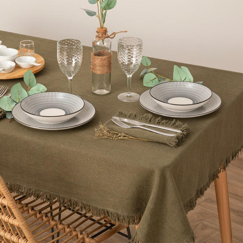 Nappe "Maha" en coton vert kaki 250x150 cm 3S. x Home  - Deco cuisine design