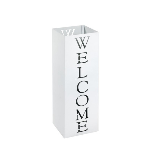 Porte parapluies avec écriture découpé " Welcome" en Métal laqué Blanc 3S. x Home  - Boite rangement design