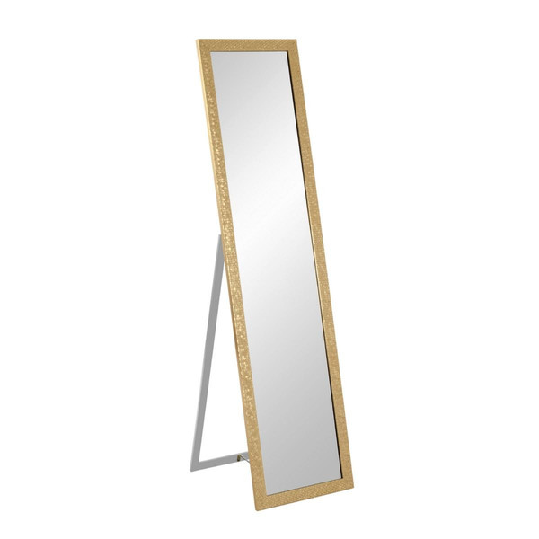 Miroir sur pied rectangulaire cadre en plastique avec décor doré