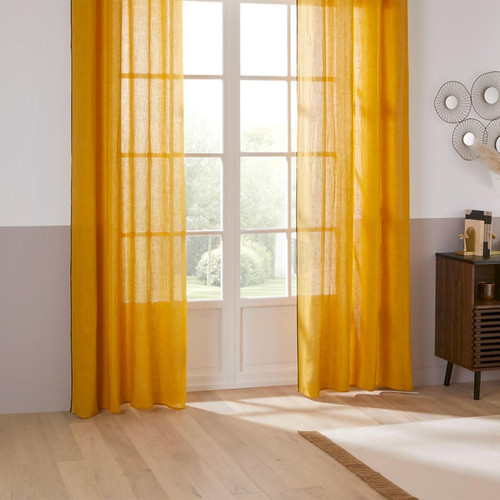 Rideau lin jaune ocre 130x260 cm "Linah" 3S. x Home  - Rideaux design
