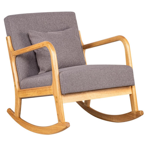 Rocking chair en bois massif et en tissu de couleur gris DIANA 3S. x Home  - Fauteuil gris design