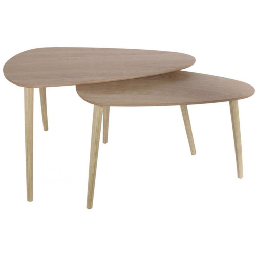 Set de 2 Tables Gigognes Galets Piétement en Bois TOMMY - Table basse bois design