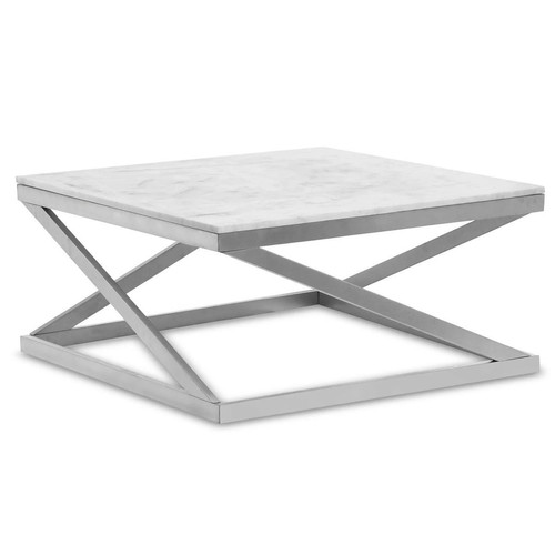 Table basse PALIANO Marbre Blanc et pieds Argent 3S. x Home  - Salon meuble deco