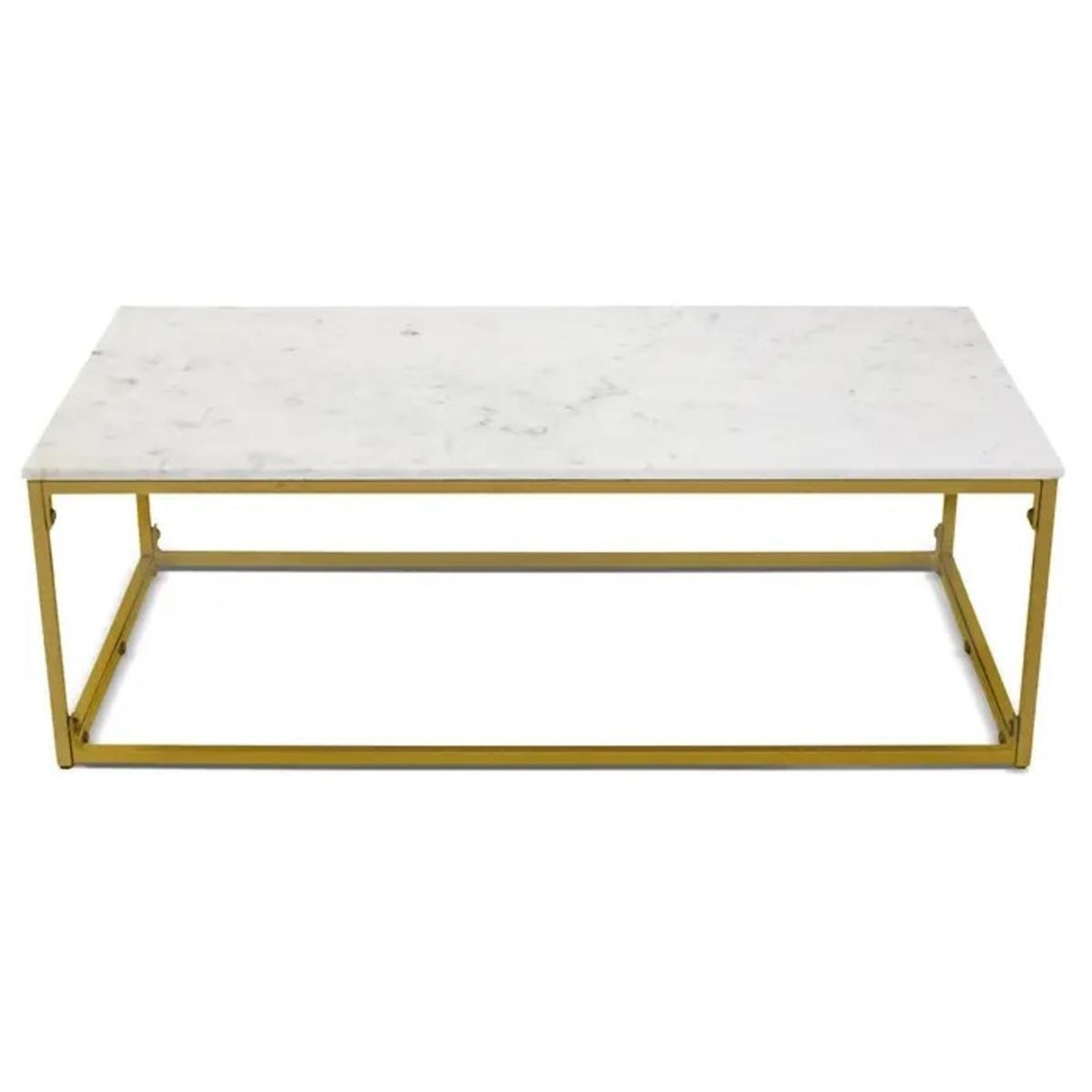 Table basse rectangulaire KALIKOR Pierre effet marbre blanc et Métal Or