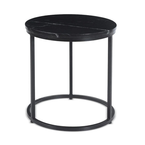 Table basse ronde DIAPANO Noir et Pierre effet marbre Noir - Table basse