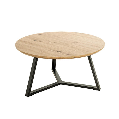 Table basse ronde avec plateau décor chène 3S. x Home  - Table basse noir design