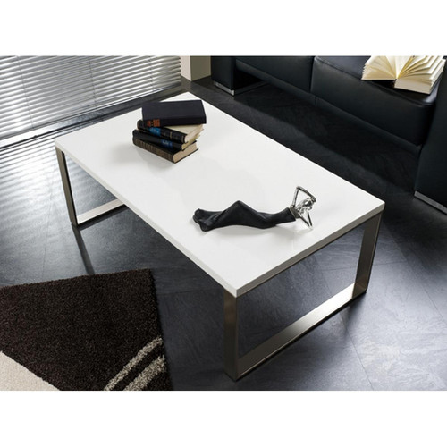 Table basse en acier inoxydable et plateau blanc brillant - 3S. x Home - Table basse blanche design