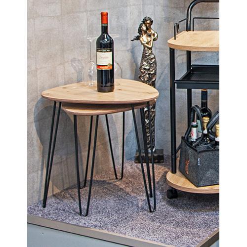 Table d'appoint en métal laqué noir et plateau décor chêne  3S. x Home  - Table d appoint metal