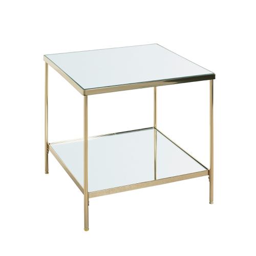 Table d'appoint en acier laitonné et étagères en verre miroir 3S. x Home  - Table d appoint verre