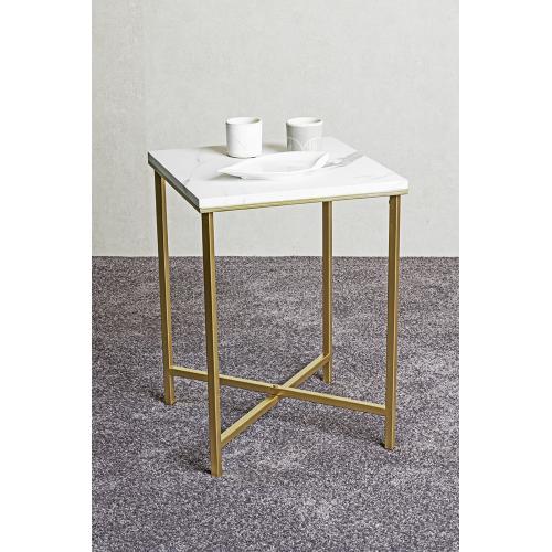 Table d'appoint carré en métal doré et plateau décor marbre 3S. x Home  - Table d appoint metal