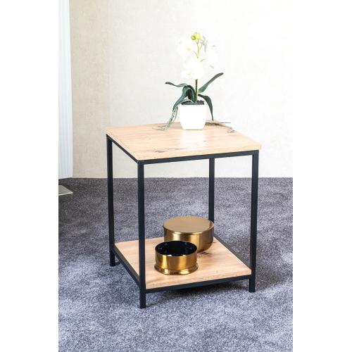 Table d'appoint deux niveaux plateaux décor chêne   3S. x Home  - Salon meuble deco