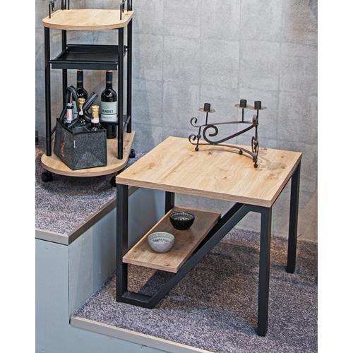 Table d'appoint en métal noir et plateaux décor chêne  3S. x Home  - Salon meuble deco