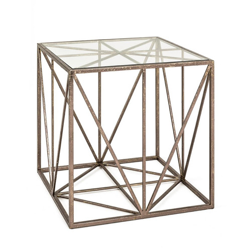 Table d'appoint carré en Verre trempé et en Métal Bronze 3S. x Home  - Table d appoint metal