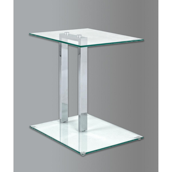 Table d'appoint carré avec plateaux en Verre trempé Transparent et Structure en Métal Chromé
