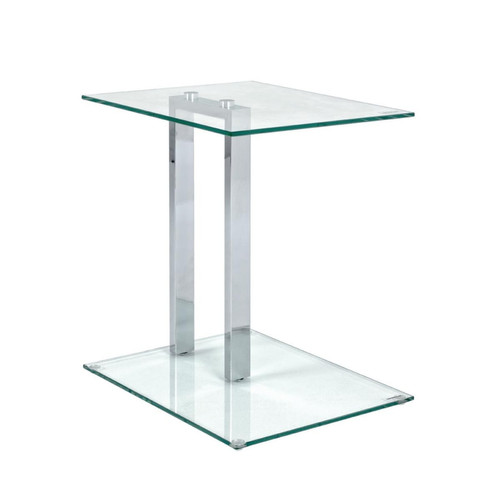 Table d'appoint carré avec plateaux en Verre trempé Transparent et Structure en Métal Chromé  - 3S. x Home - Salon meuble deco