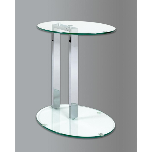 Table d'appoint ovale avec plateaux en Verre trempé transparent et Structure en Métal Chromé