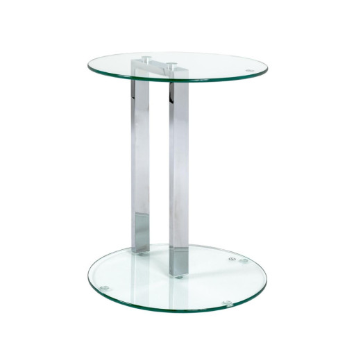 Table d'appoint ronde avec plateaux en Verre trempé transparent et Structure en Métal chromé et