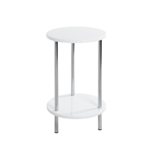 Table d'appoint ronde avec structure en Tube d'acier chromé et plateaux en MDF décor Blanc brillant - 3S. x Home - Nouveautes salon